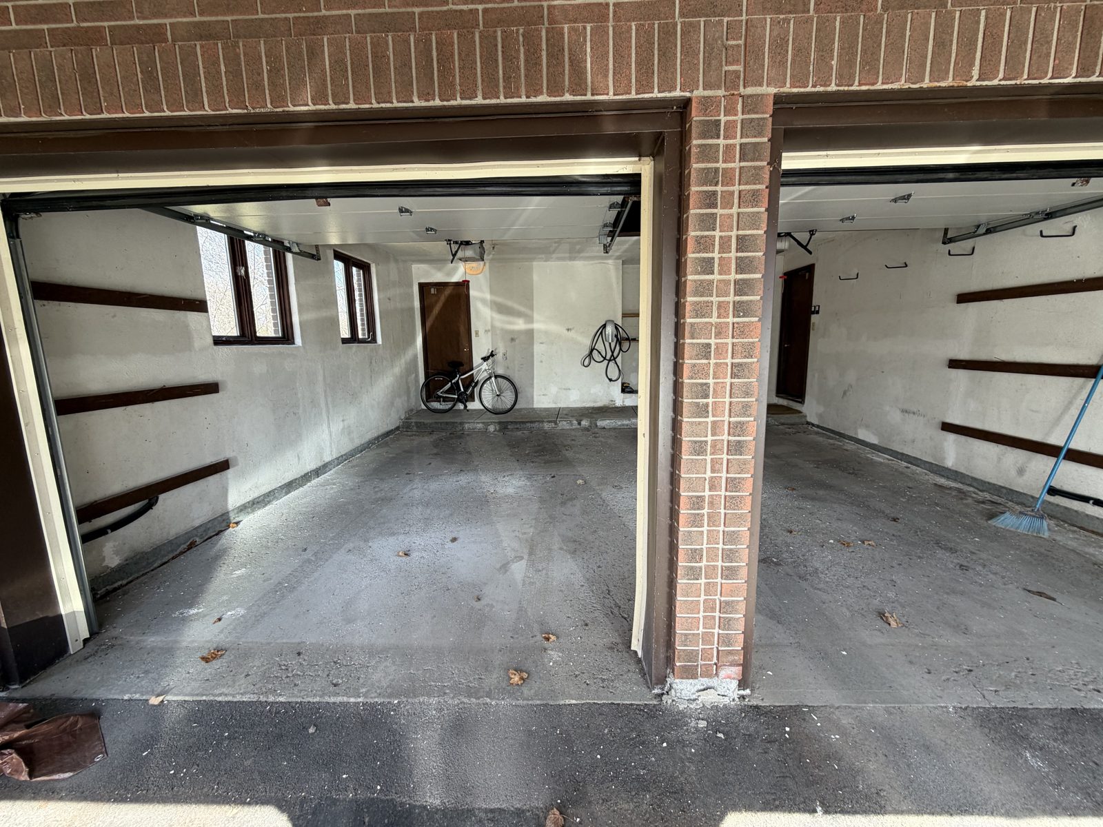 Garage before: stained concrete floor